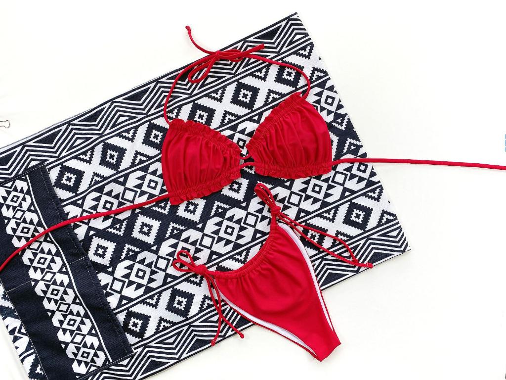 String Backless Bikinis Green Swimsuit Women Ruffle Bathing Suits Swimwear textured