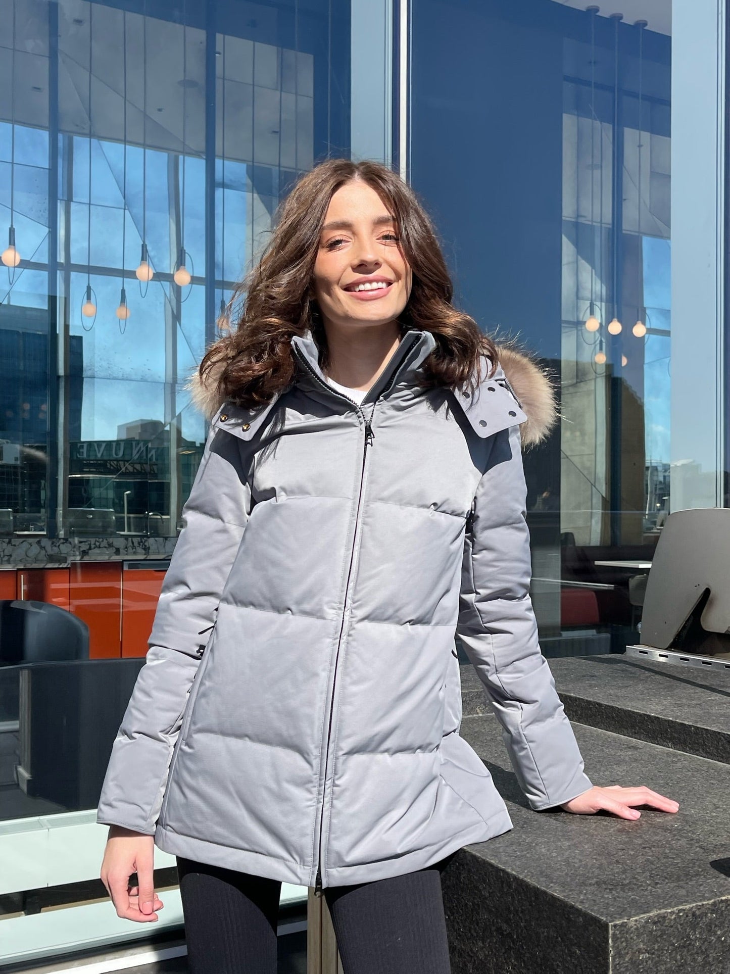 Melbourne Coyote Fur Down Classic Parka in Grey