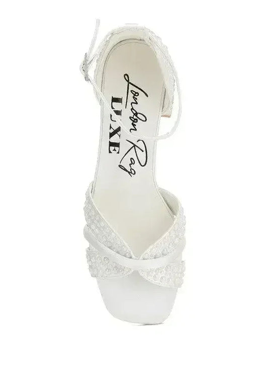 Pearl Bridal Sandals - Low Heel Satin Shoes - Wedding Party Comfort