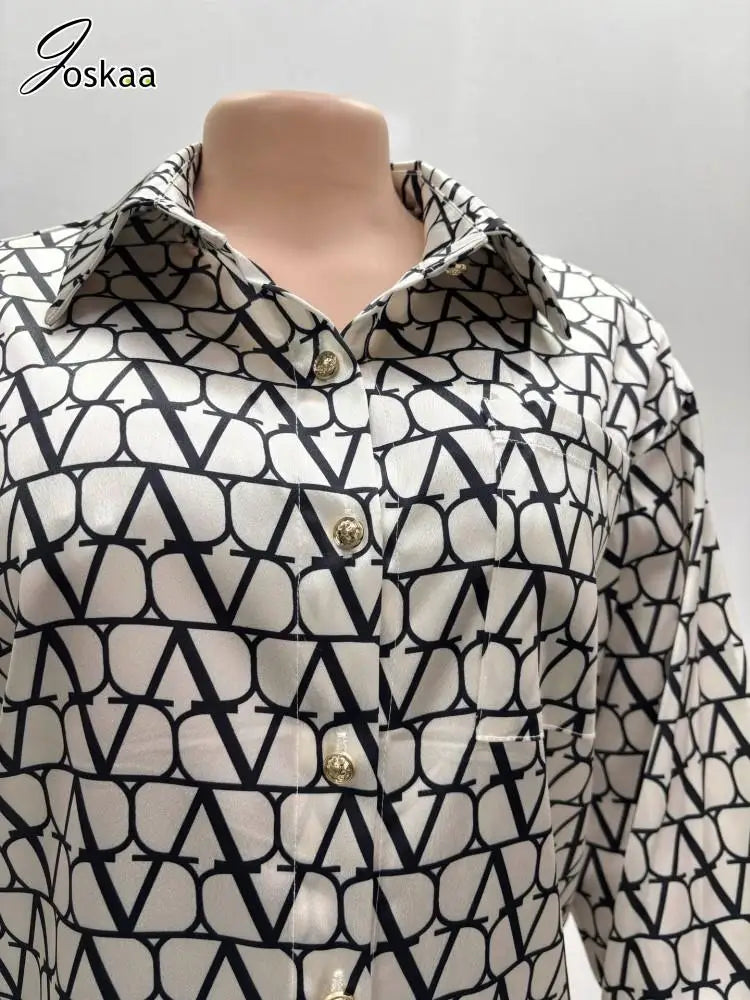 Ensemble 2 pièces imprimé Joskaa pour femme, chemisier oversize à manches longues et pantalon large, style streetwear Y2K 2025 