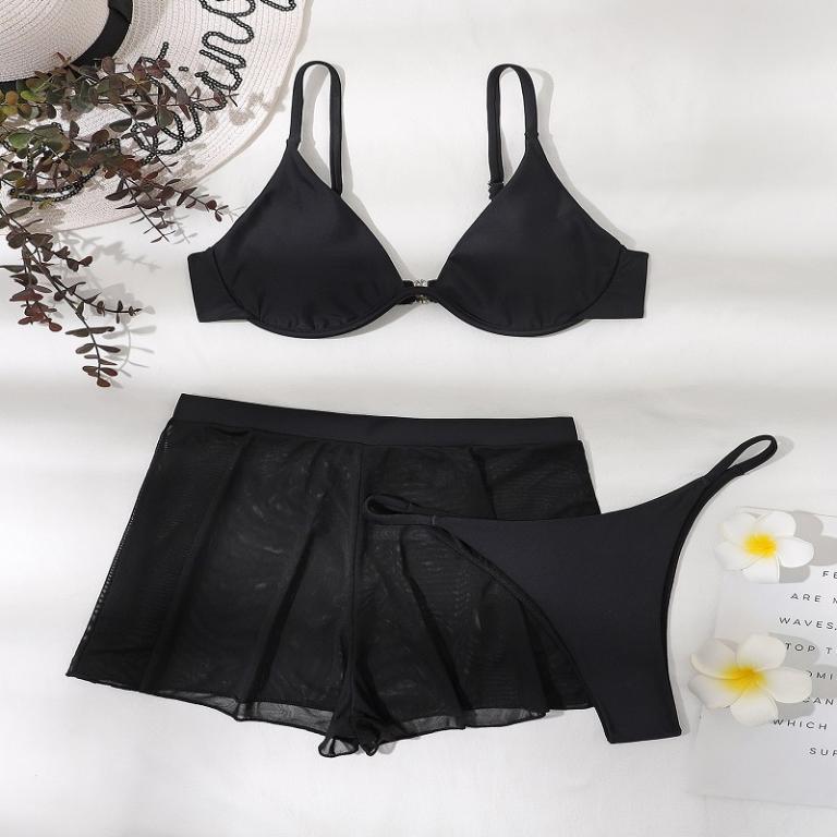 Push Up Bikini Set Sexy Solid Swimsuit Women Mesh Pants Bathing Suits Swimwear