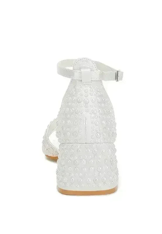 Pearl Bridal Sandals - Low Heel Satin Shoes - Wedding Party Comfort