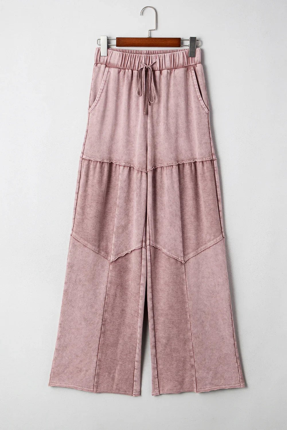 Mineral Wash Tiered Wide Leg Patchwork Drawstring Pants