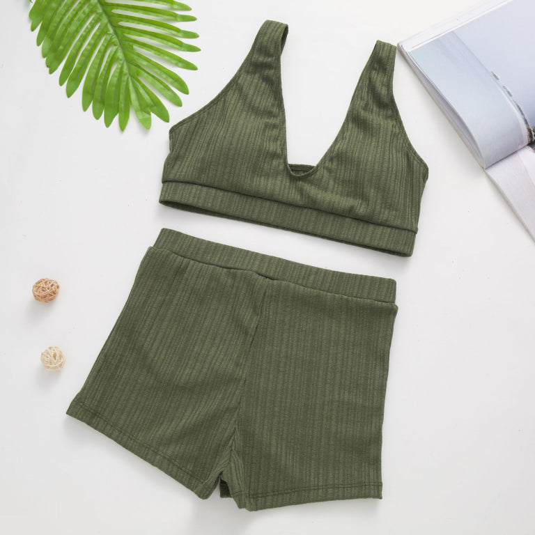 High Waist Bikini Set Solid Swimsuit Women Push Up Bathing Suits Swimwear