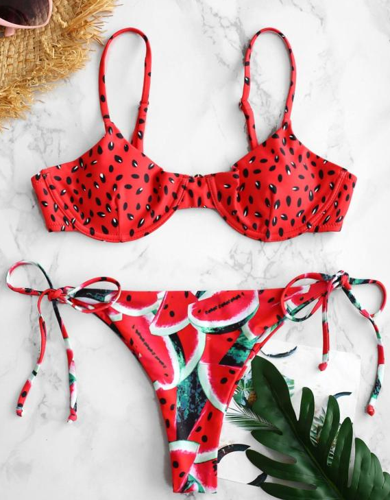 Knot bikinis Mujer Deep v-neck swimsuit Women bathing suit Push up swimwear women High cut Summer bathers Print bikini set