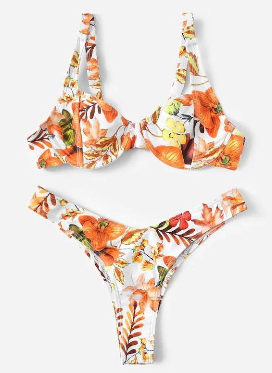Knot bikinis Mujer Deep v-neck swimsuit Women bathing suit Push up swimwear women High cut Summer bathers Print bikini set