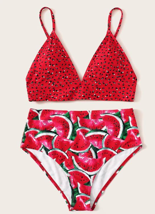 Knot bikinis Mujer Deep v-neck swimsuit Women bathing suit Push up swimwear women High cut Summer bathers Print bikini set