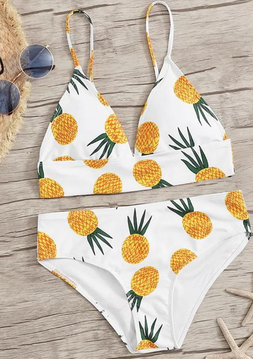 Knot bikinis Mujer Deep v-neck swimsuit Women bathing suit Push up swimwear women High cut Summer bathers Print bikini set