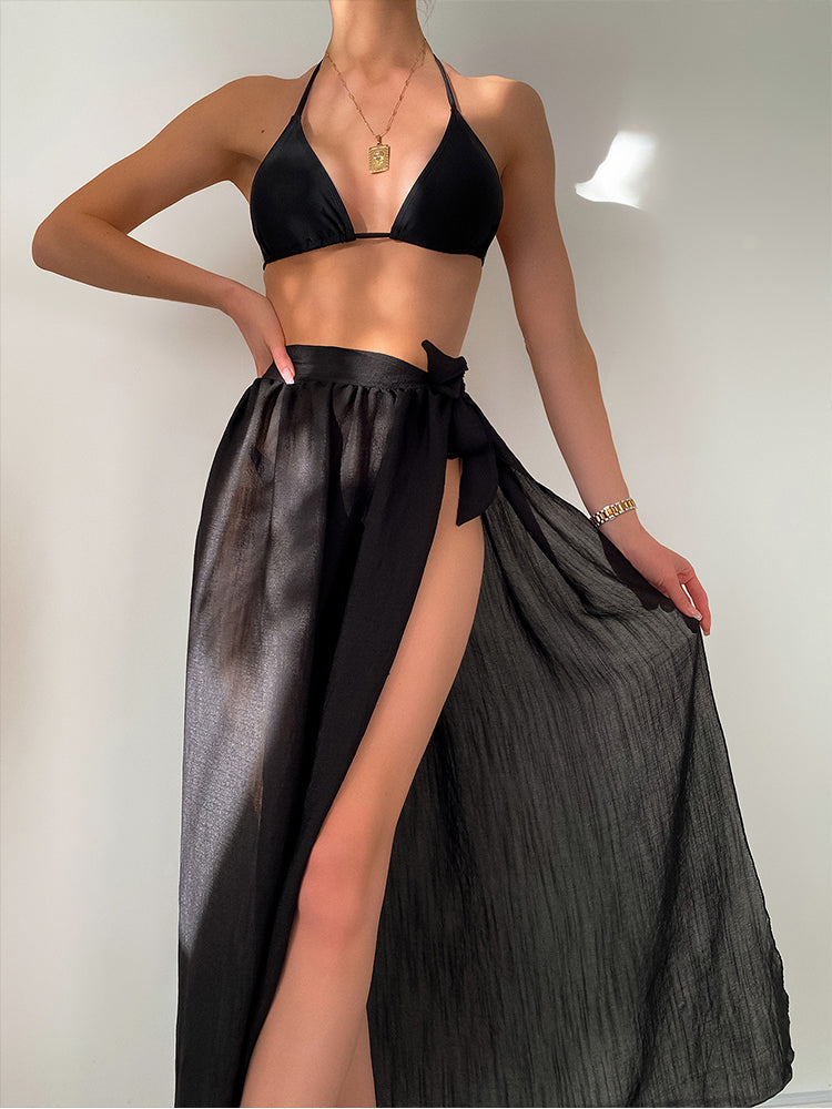 Sexy Thong Bikinis Solid 3 Piece Swimsuit Women Triangle Bathing Suits Swimwear