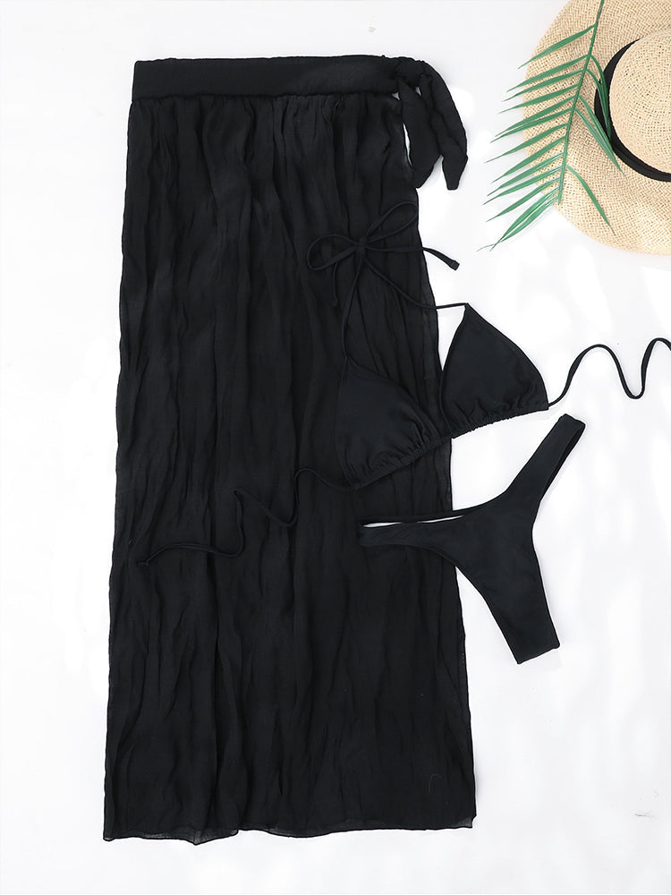 Sexy Thong Bikinis Solid 3 Piece Swimsuit Women Triangle Bathing Suits Swimwear