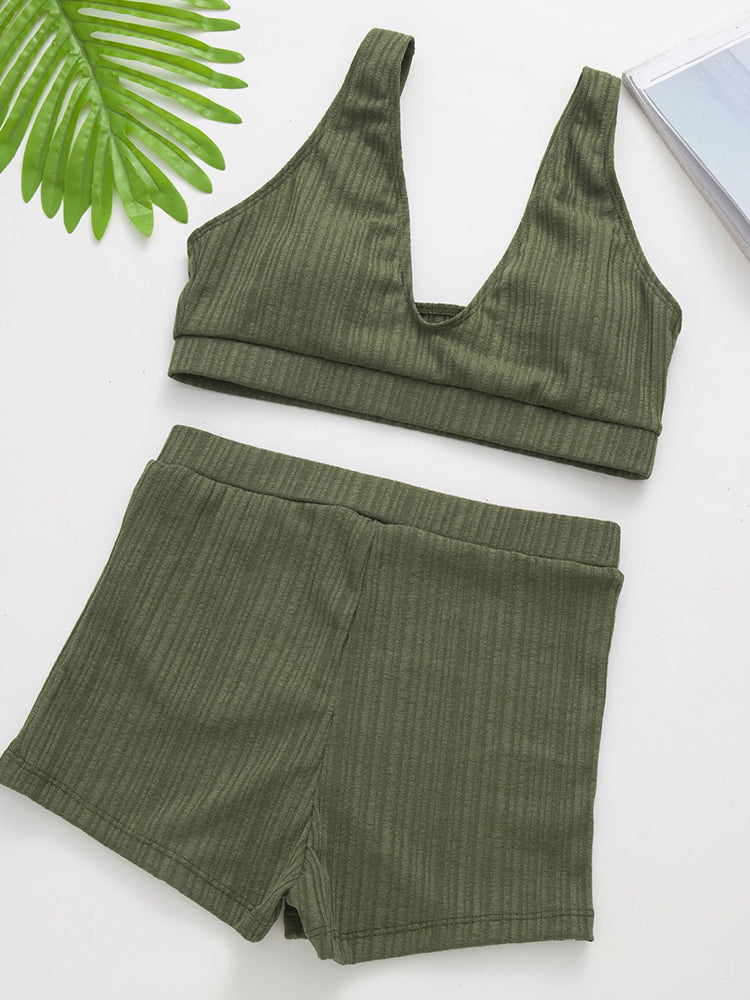 High Waist Bikini Set Solid Swimsuit Women Push Up Bathing Suits Swimwear