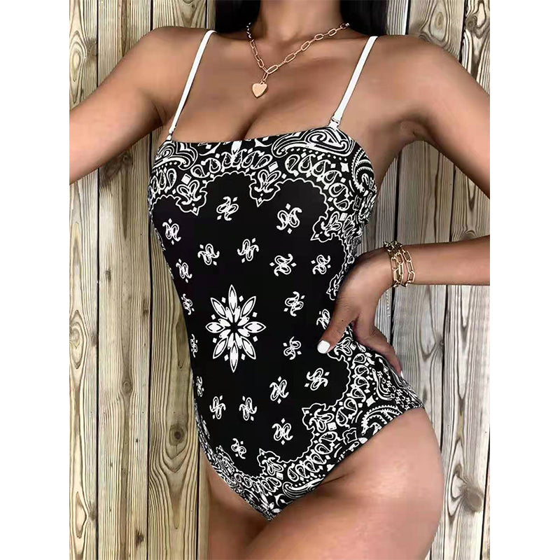 High Cut One Piece Swimsuit Women Print Bathing Suits Sexy Swimwear