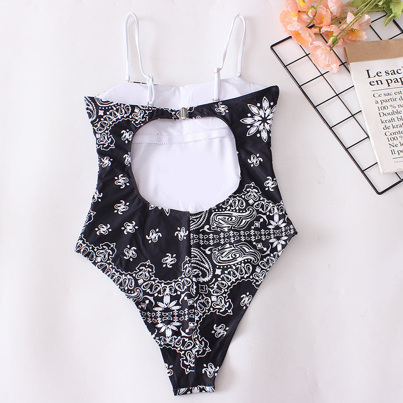 High Cut One Piece Swimsuit Women Print Bathing Suits Sexy Swimwear