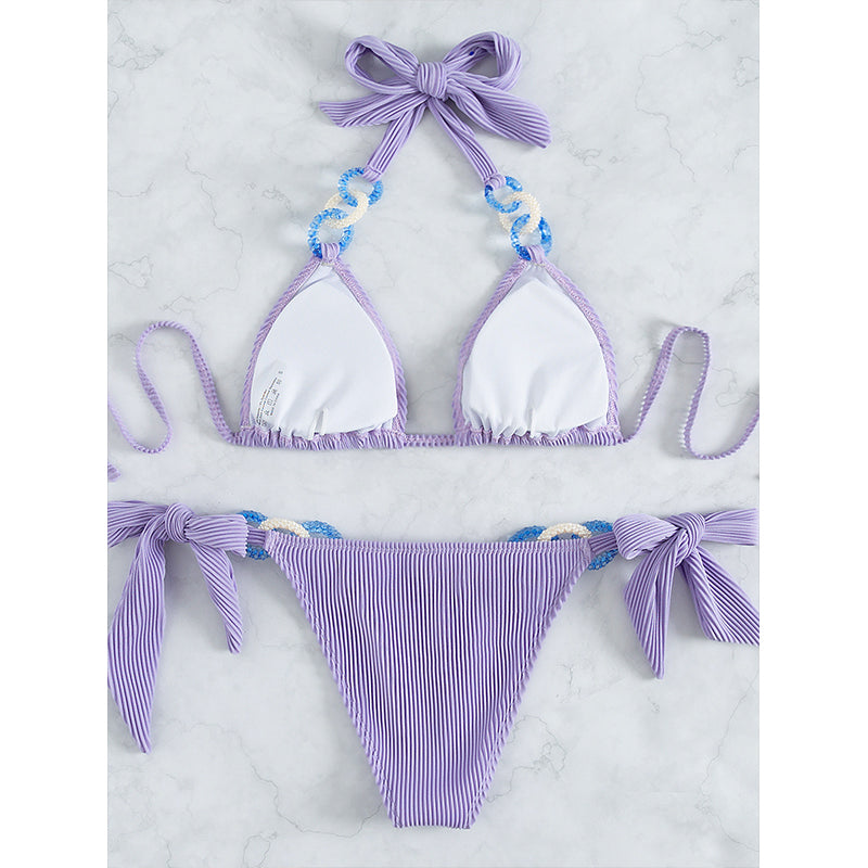 Chain Halter Bikini Set Knot Swimsuit Women Sexy Bathing Suits Backless Swimwear