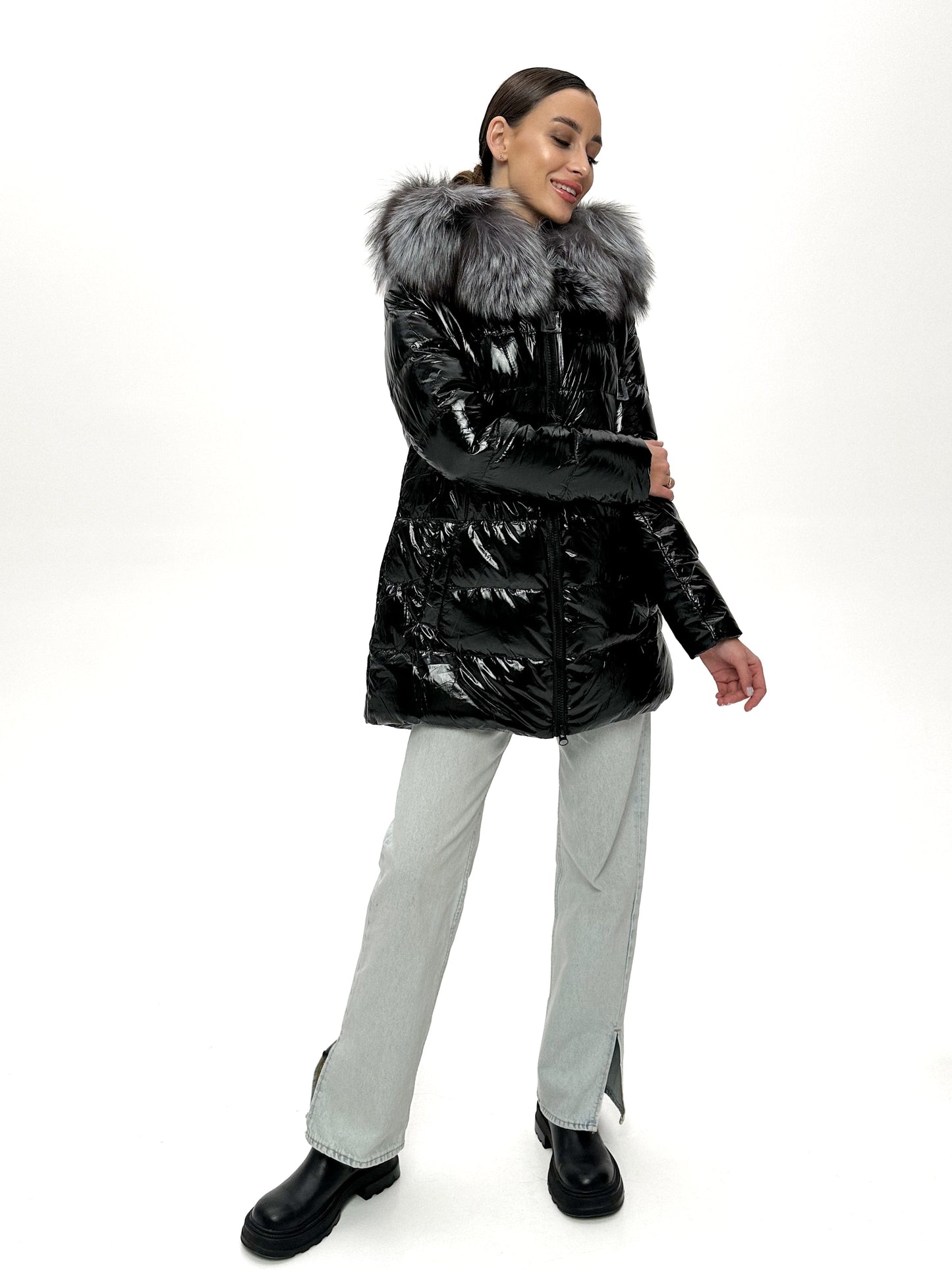 Onyx Genuine Silver Fox Fur Down Parka
