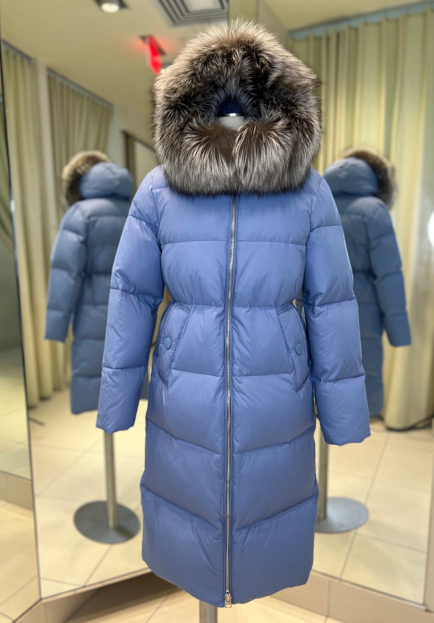 Mirabelle Genuine Silver Fox Fur Down Fill Coat