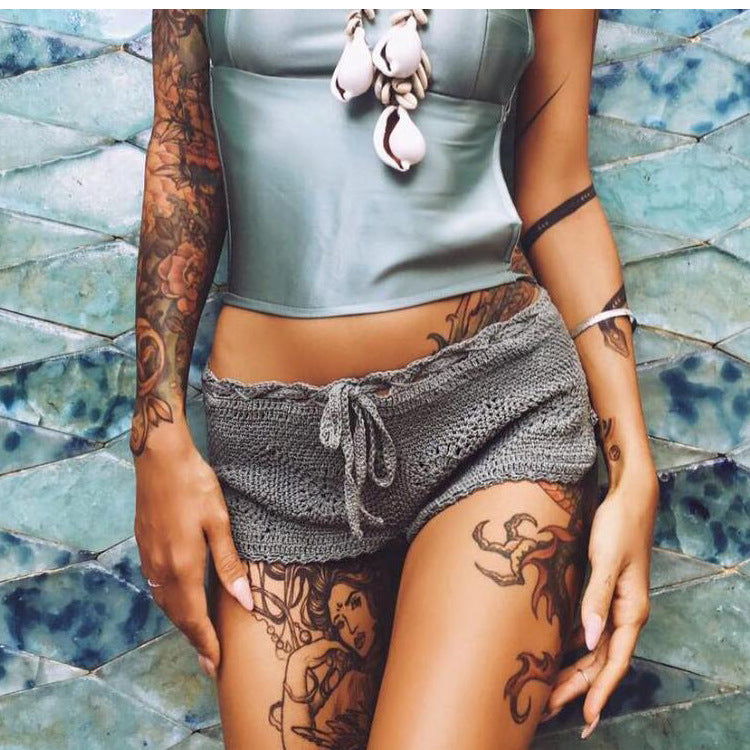 Beach Boyshorts Solid Color Women Sexy Bikini Swimming Trunks Crochet hook