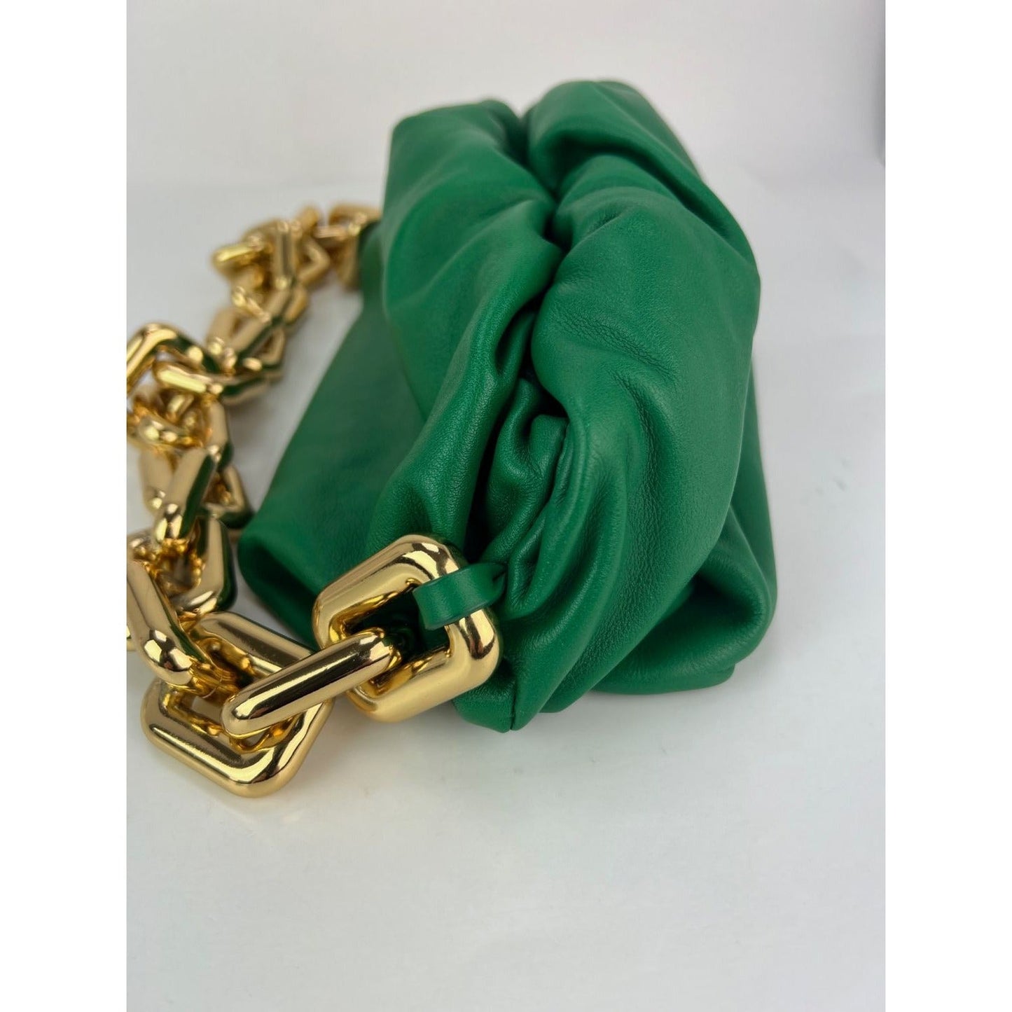 Bottega Veneta Green Chain Leather Pouch Bag  Clutch