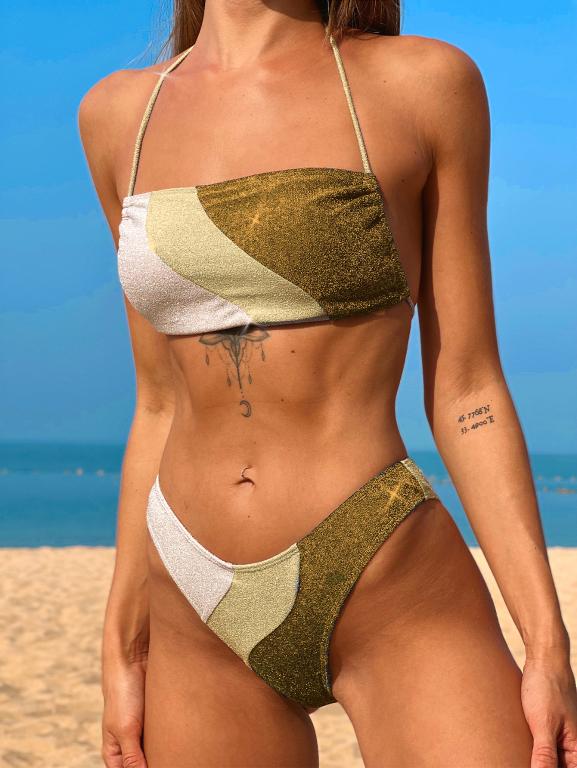 Patchwork Bikinis High Cut Swimsuit Women Sexy Backless Bathing Suits Swimwear