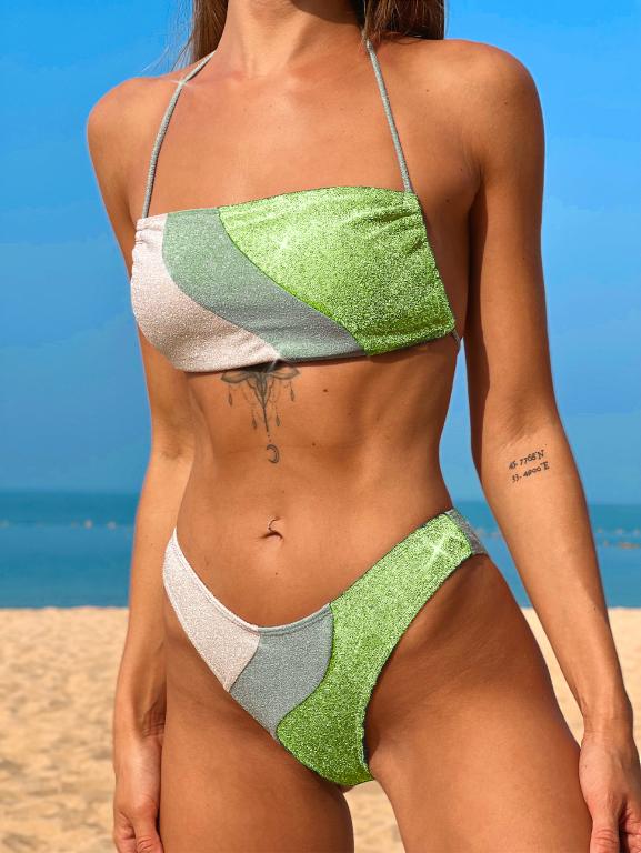 Patchwork Bikinis High Cut Swimsuit Women Sexy Backless Bathing Suits Swimwear