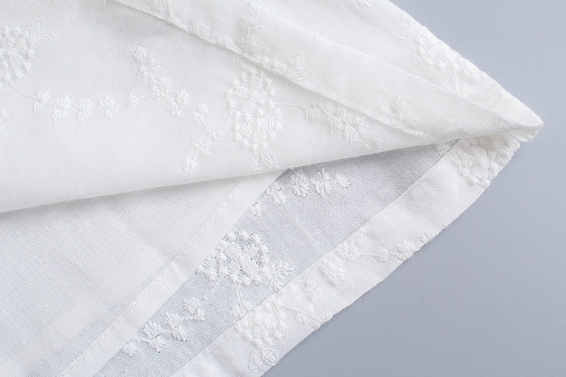 Vintage Court Sexy Tube Top Lace up Slim Fit Slimming White Puff Short Sleeve Eyelet Embroidery Dress for Women