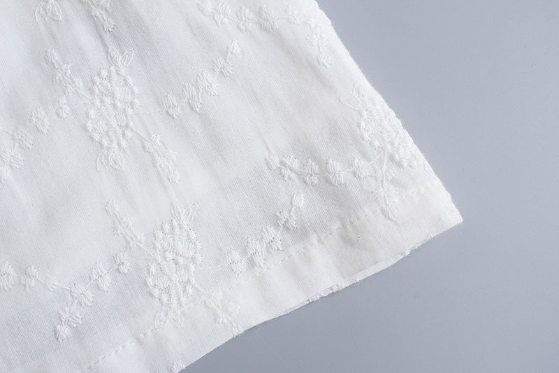 Vintage Court Sexy Tube Top Lace up Slim Fit Slimming White Puff Short Sleeve Eyelet Embroidery Dress for Women