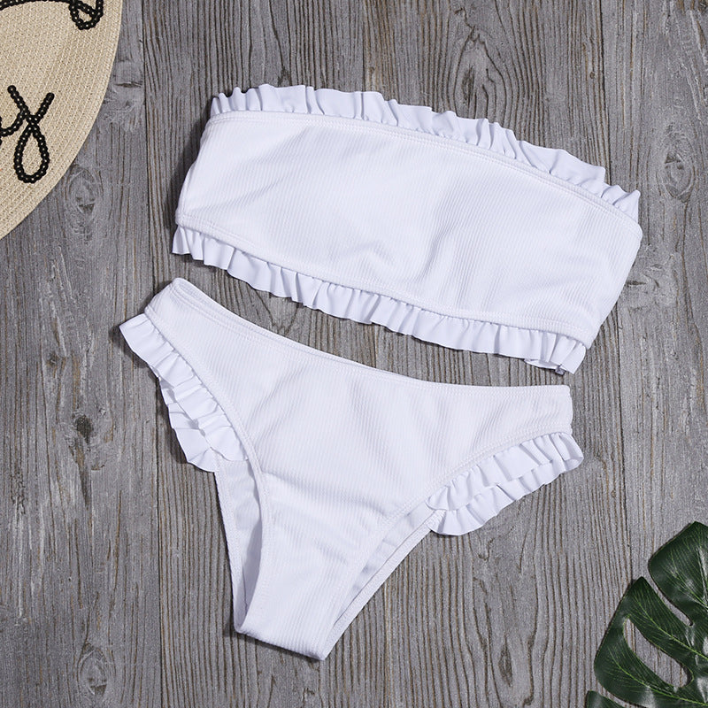 Women Sexy Chest-Wrapped Bikini Bright Leather Swimsuit Popular Split Swimsuit