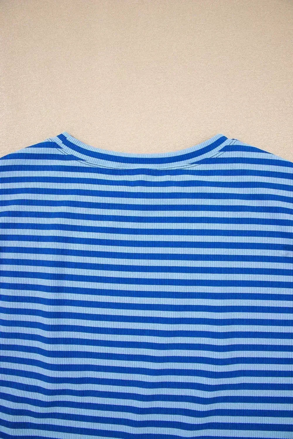 Black Stripe Ribbed Cap Sleeve Round Neck T Shirt