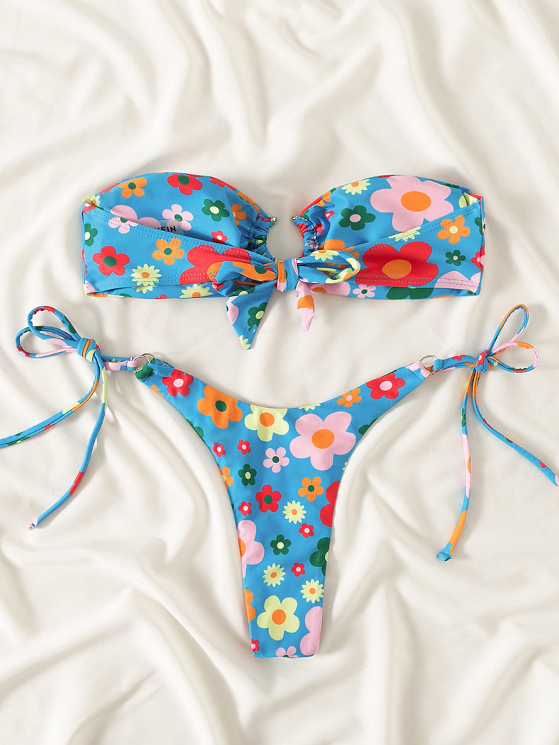 Swimsuit Women Summer Tube Top Sexy Bikini Fresh Printed Bikini Swimsuit