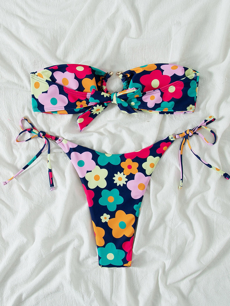 Swimsuit Women Summer Tube Top Sexy Bikini Fresh Printed Bikini Swimsuit