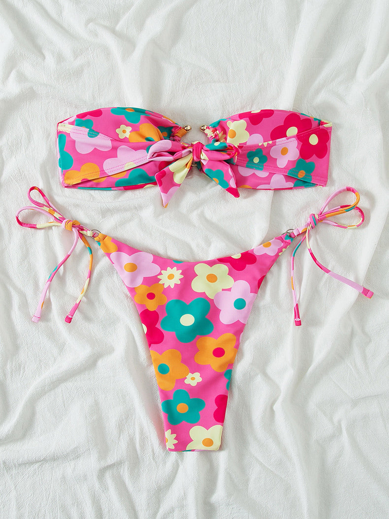 Swimsuit Women Summer Tube Top Sexy Bikini Fresh Printed Bikini Swimsuit