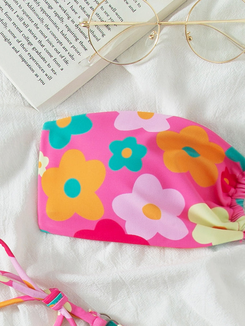 Swimsuit Women Summer Tube Top Sexy Bikini Fresh Printed Bikini Swimsuit