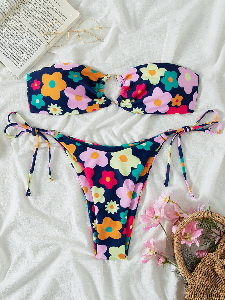 Swimsuit Women Summer Tube Top Sexy Bikini Fresh Printed Bikini Swimsuit