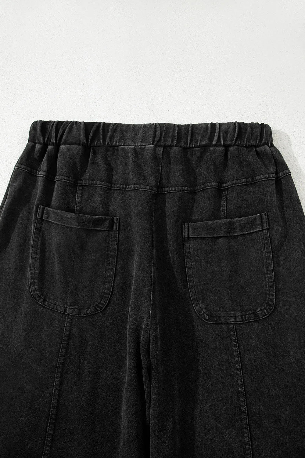 Black Mineral Wash Exposed Seam Wide Leg Cargo Pants