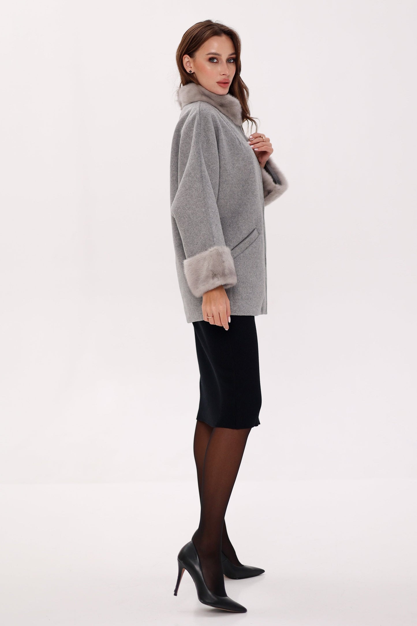 Genuine Mink Fur Virgin Wool Coat