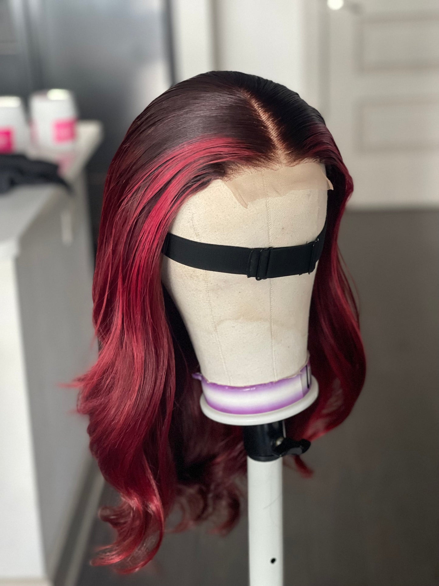 4 By 4 Loose Wavy Closure Wig (100% Human Hair) 18 Inches Wine Color