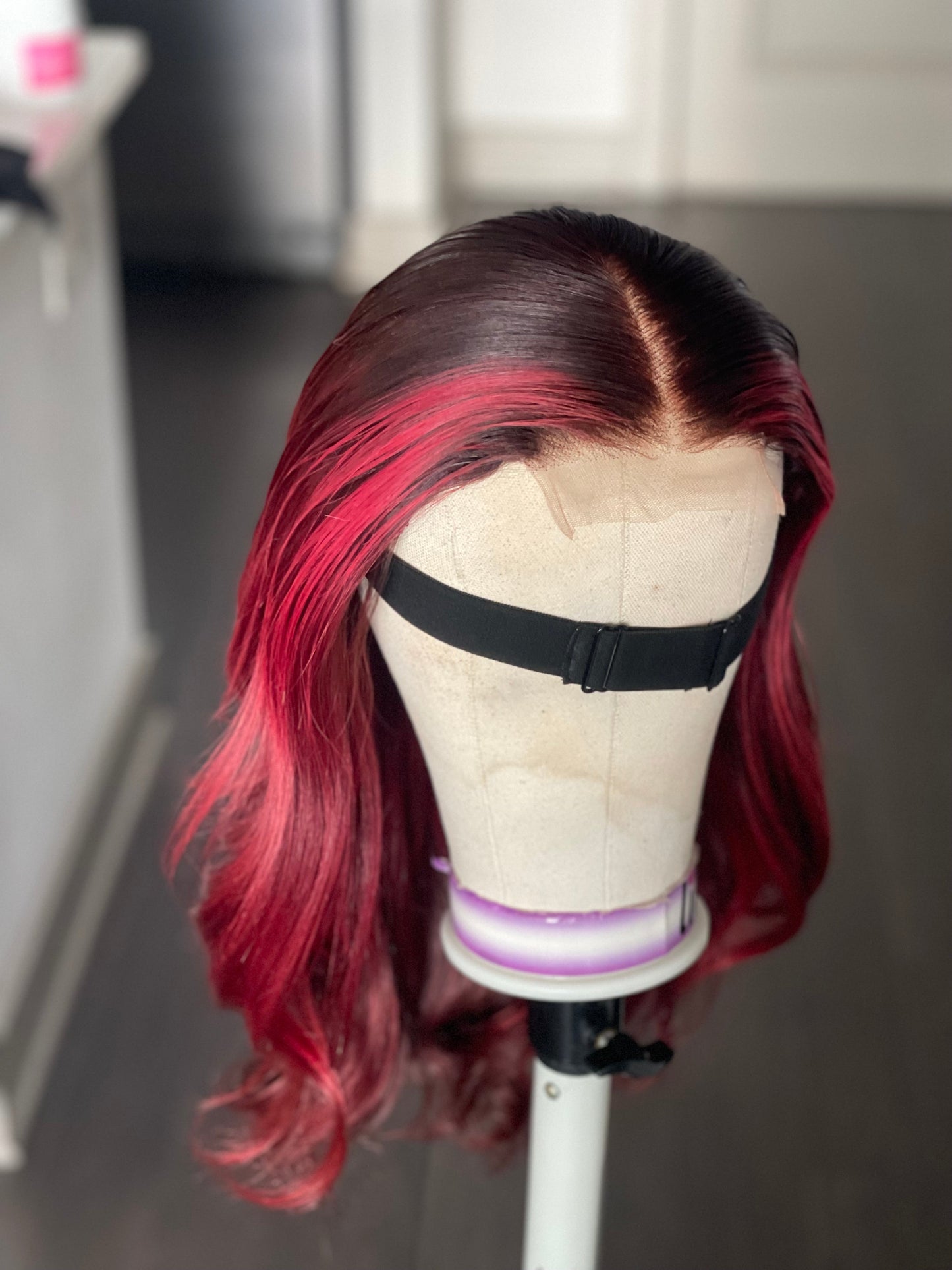 4 By 4 Loose Wavy Closure Wig (100% Human Hair) 18 Inches Wine Color