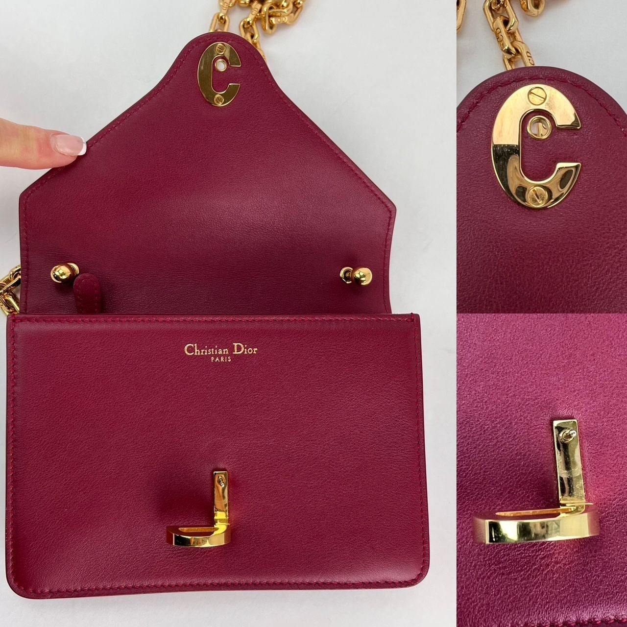 Sac bandoulière Christian Dior C'est Dior Mini Flap en cuir bordeaux