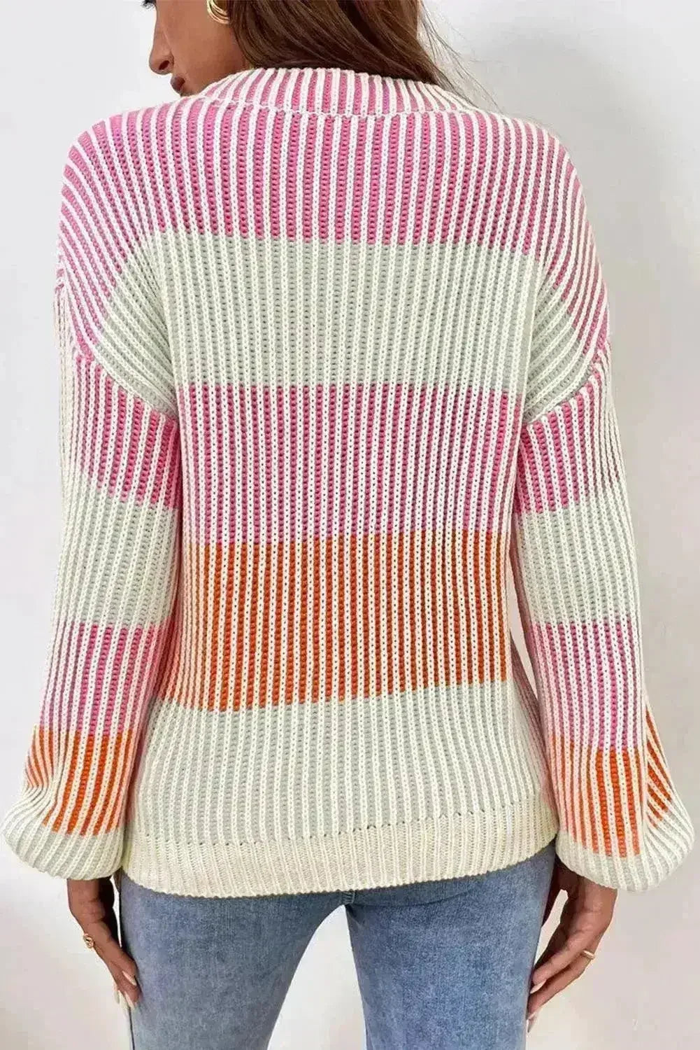 Pink Colorblock Knit Bubble Sleeve Sweater – Femstylo