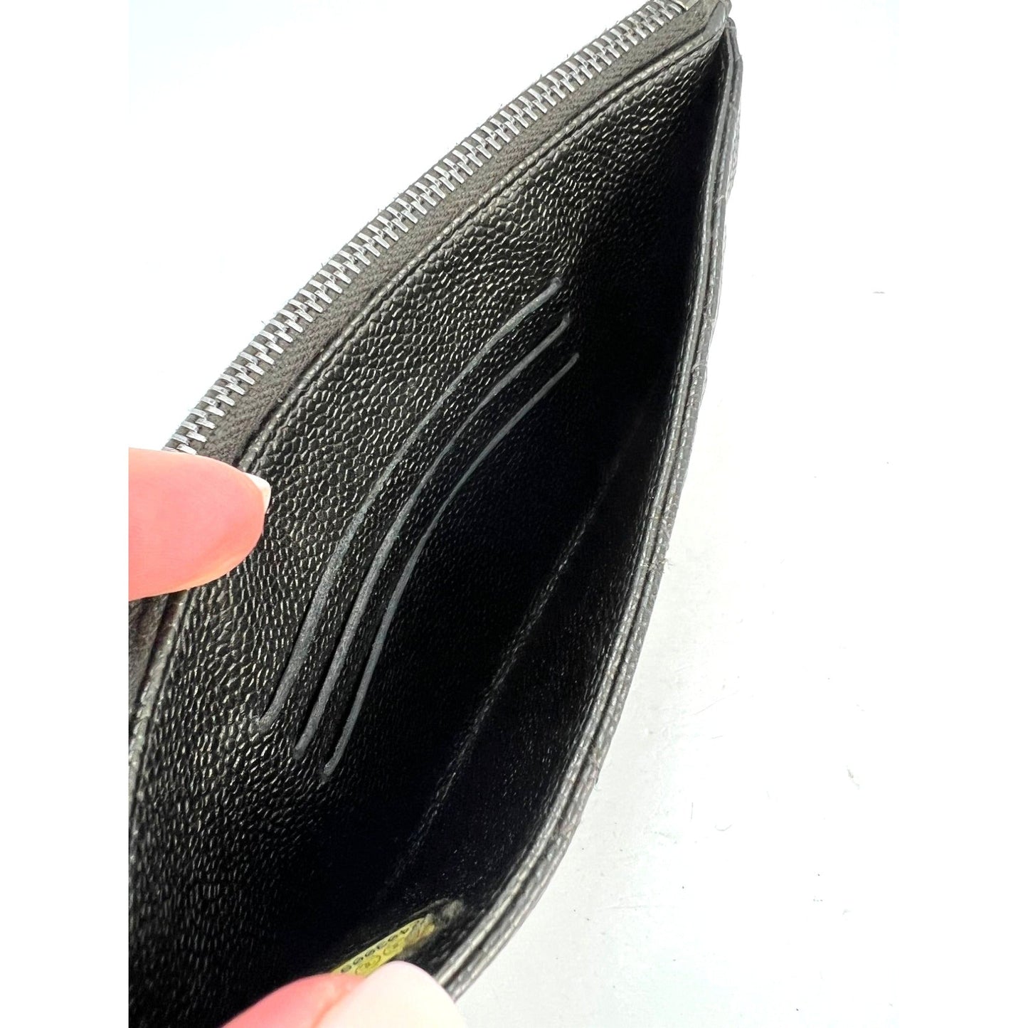 Chanel Metallic Caviar Quilted Classic Zip Dark Charcoal Pouch Clutch