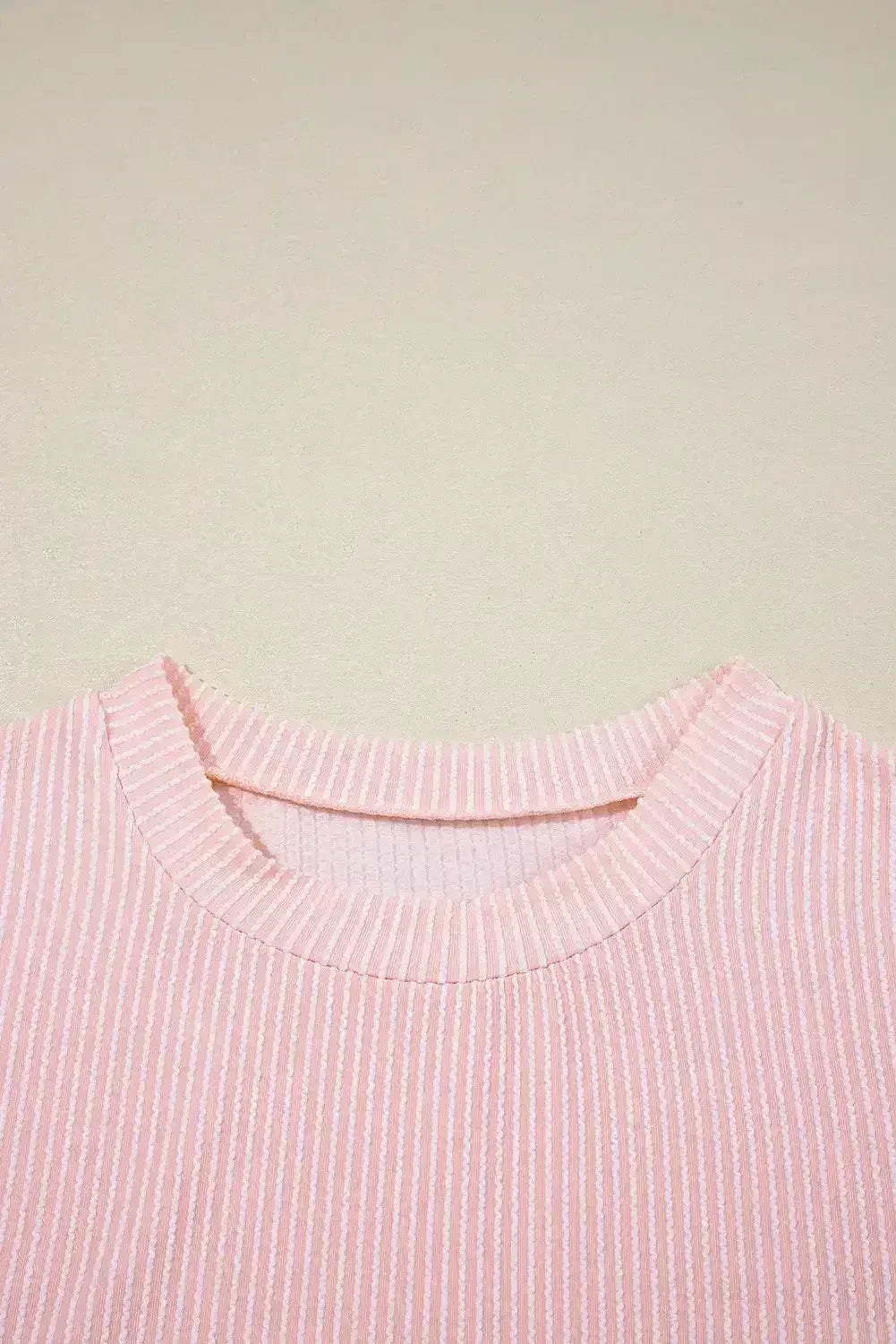 Pink Corded Colorblock Pocket Crew Neck T Shirt