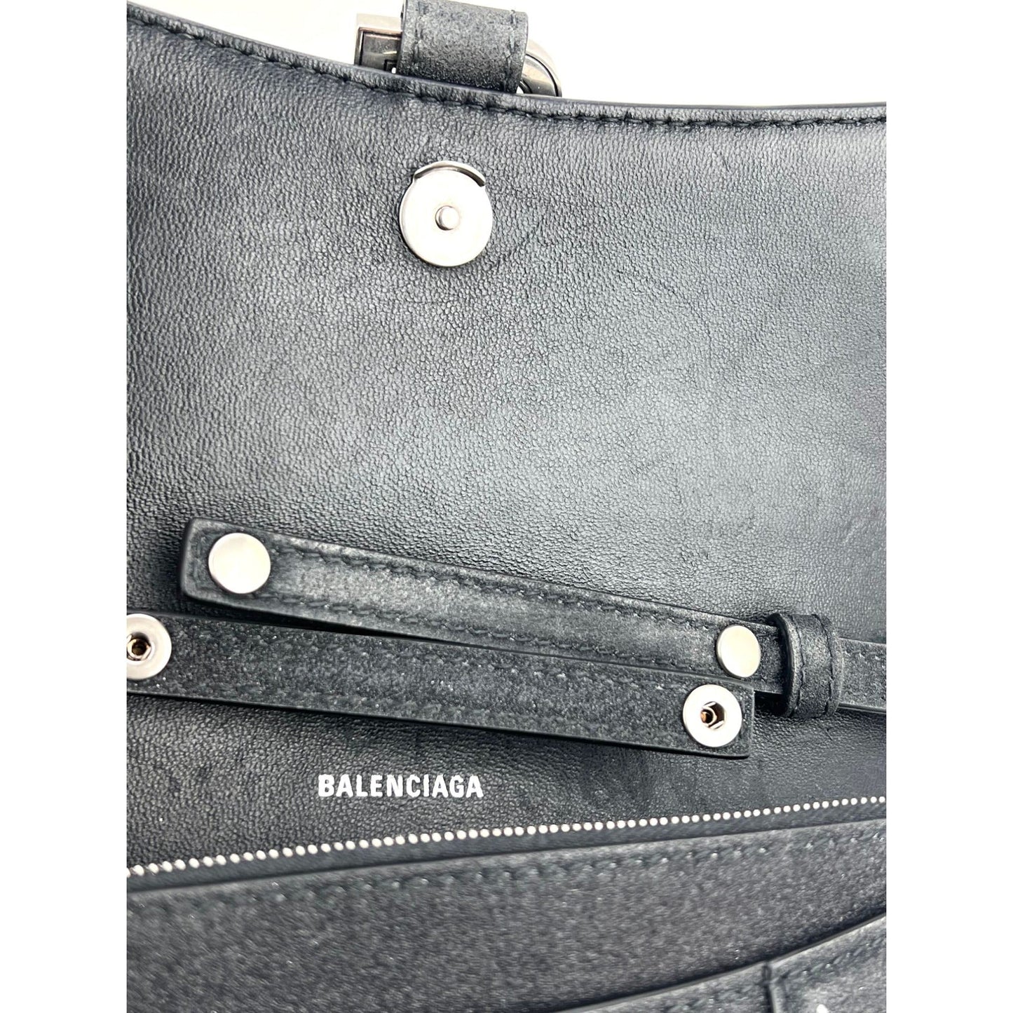 BALENCIAGA Hourglass Wallet On Chain Black Glitter Clutch Shoulder Bag