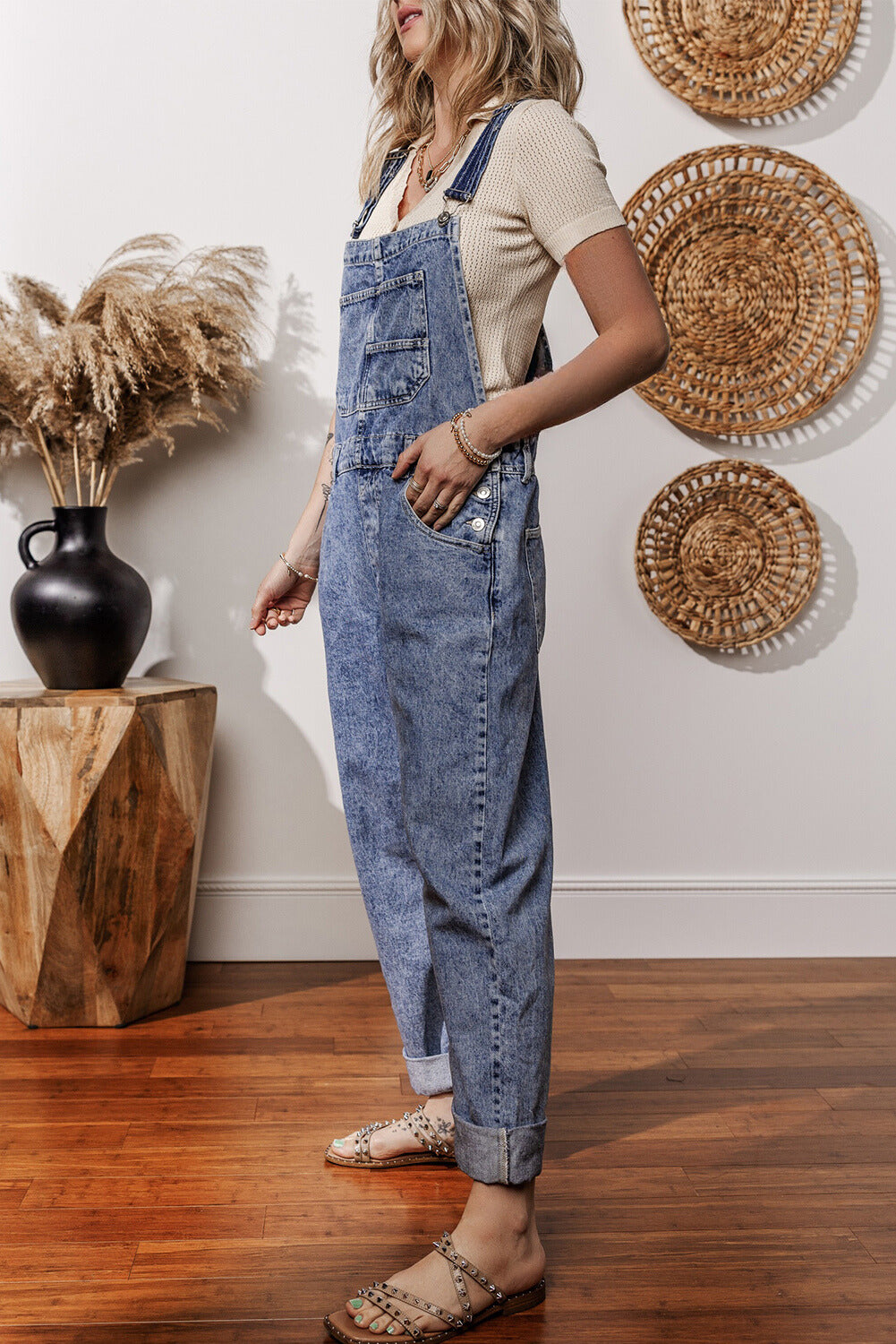 Piper Denim Straight Leg Jumpsuit with Pockets