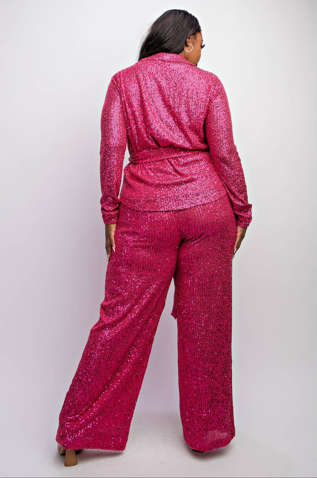 SYLVIA LUXURY PLUS SIZE SEQUIN SHIRT AND WIDE-LEG PANTS SET OUTFIT