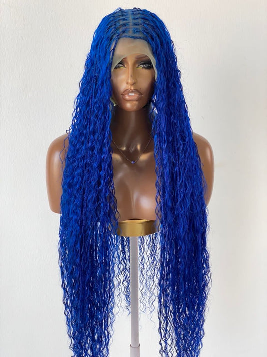 Bohemian Knotless Braid Wig (100% Human Hair Curls) Full Lace - Tara Blue