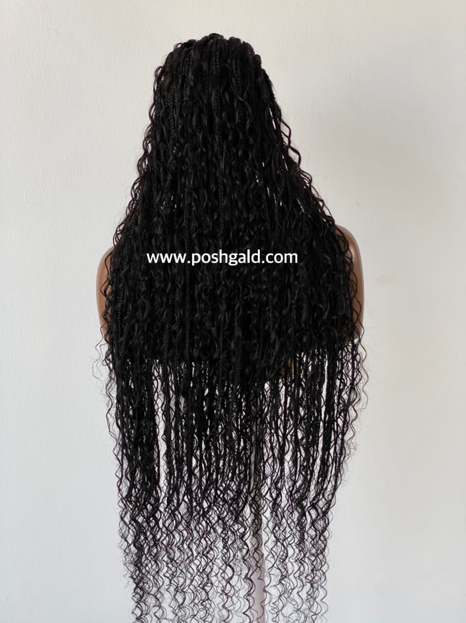 French Braid Bohemian Cornrow Wig, 100% Human Hair, Full Lace, Black Color - Dash (Tara)