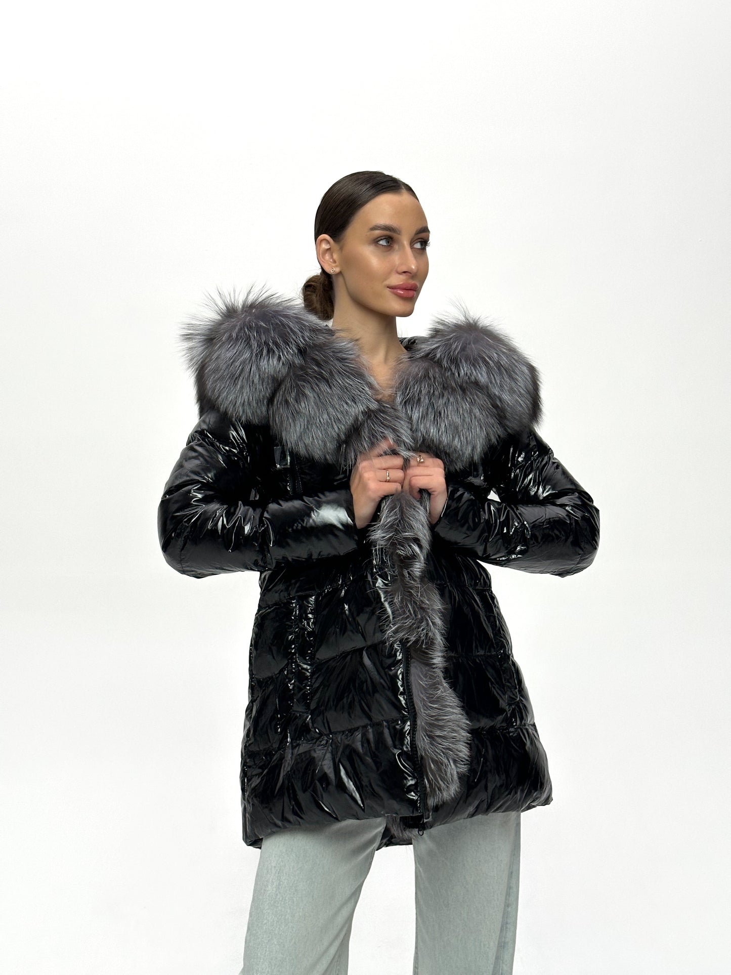 Onyx Genuine Silver Fox Fur Down Parka