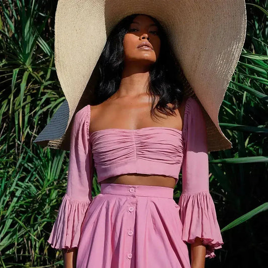 Arum Bamboo Top – Feminine & Flowy Cropped Top with Blush Pink