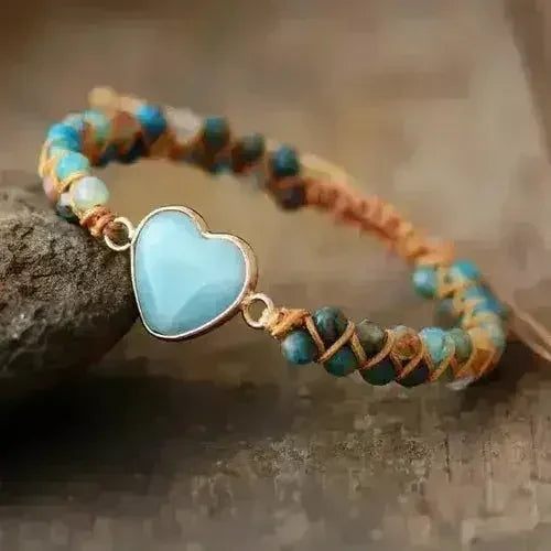 Amazonite Bracelet – Sky Blue Macrame | Adjustable Heart Charm