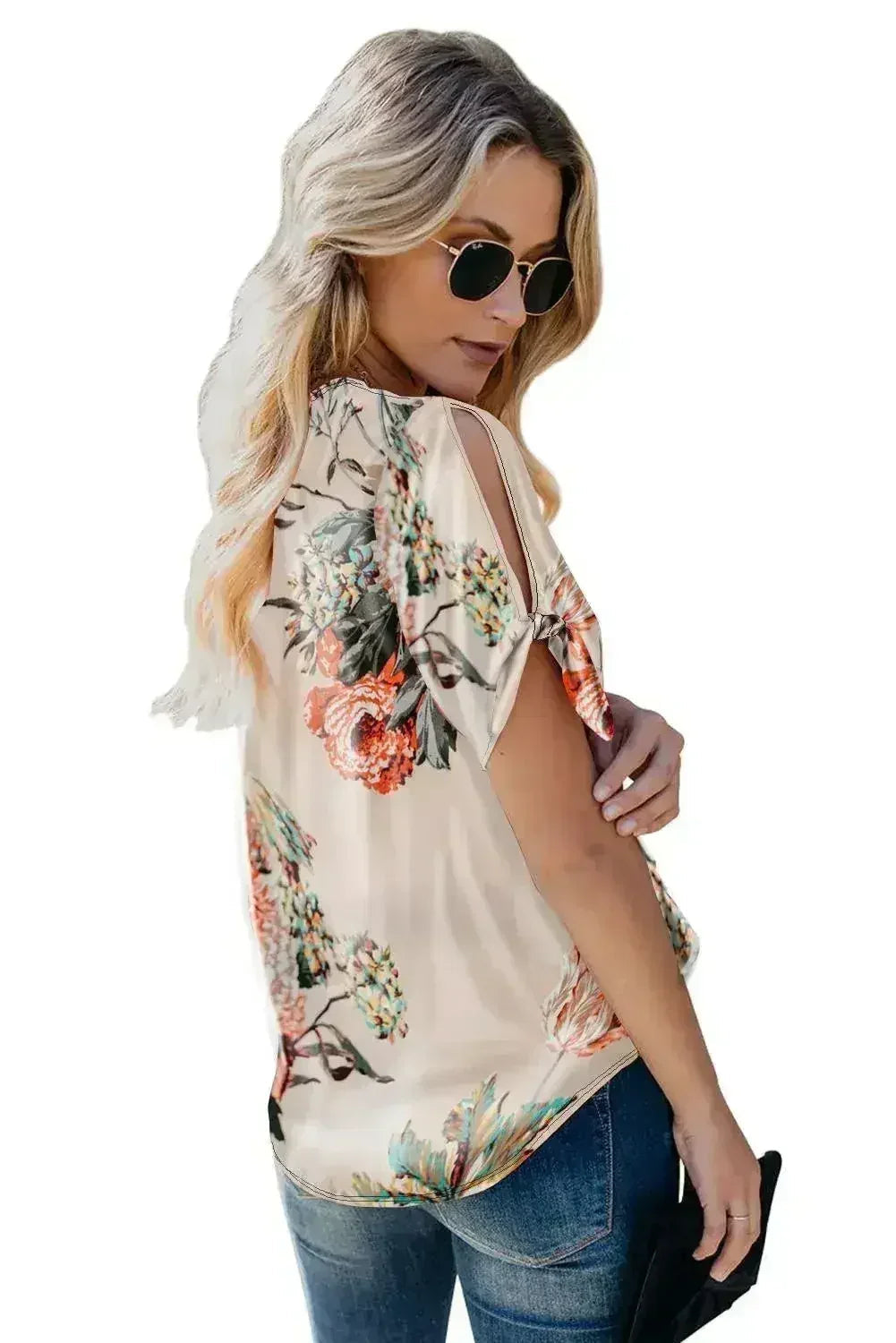 Apricot Floral Twist Short Sleeve Blouse Women’s Top | Femstylo